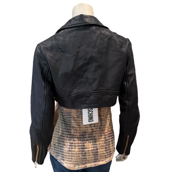 NEW Moschino x H&M Collaboration Cropped Black Leather Moto Jacket - Picture 8 of 14